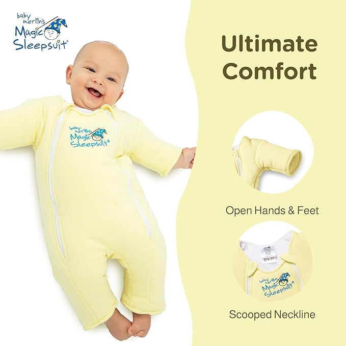 Magic Sleepsuit Baby Merlin's Cotton Baby Swaddle Transition Product - Soft and Cozy Design, Double Zipper for Easy Diaper Changes, Promotes Safe Sleep, 3-6 Months - Yellow - Small 12-18lbs