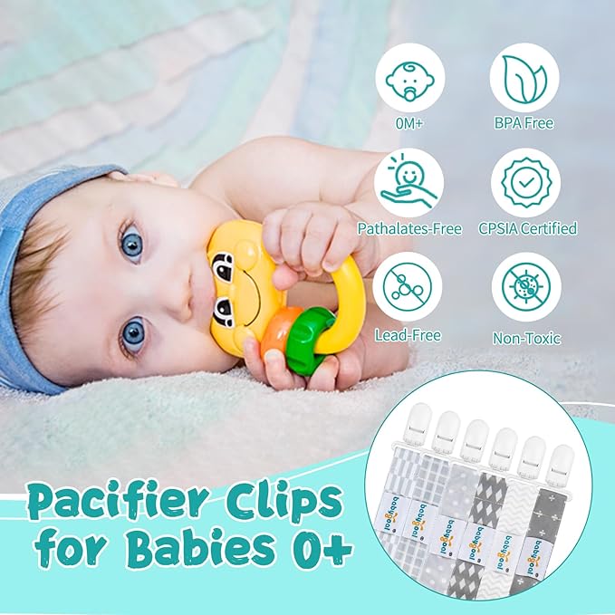 Babygoal Neutral Grey Pacifier Clips, 6 Pack Binky Paci Holder Clip and Leash for Babies Boys and Girls Fits for Most Pacifier, Binkie Styles & Baby Teethers & Toys and Gift 6PS09