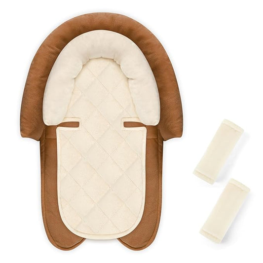 Baby Car Seat Head Body Support & Strap Covers, 2 in 1 Infant Car Seat Insert, Reversible Soft Breathable Newborn Cushion Pads for Preemie, Perfect for Baby Carseats, Strollers, Swings (Brown)
