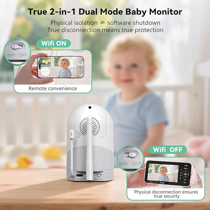 Video Baby Monitor with Camera and Audio,5'' IPS Screen,720P HD,App,Remote Pan/Tilt/Zoom Camera,Lullabies,Feeding Remind,HD Night Vision, VOX,2-Way Talk,Triple Security,1500ft Long Range