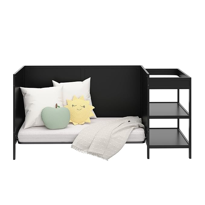 Graco Theo 5-in-1 Convertible Crib & Changer (Black) GREENGUARD Gold Certified, Converts to Daybed, Toddler Bed, Full Size Bed, Fits Standard Full-Size Crib Mattress, Adjustable Mattress Height