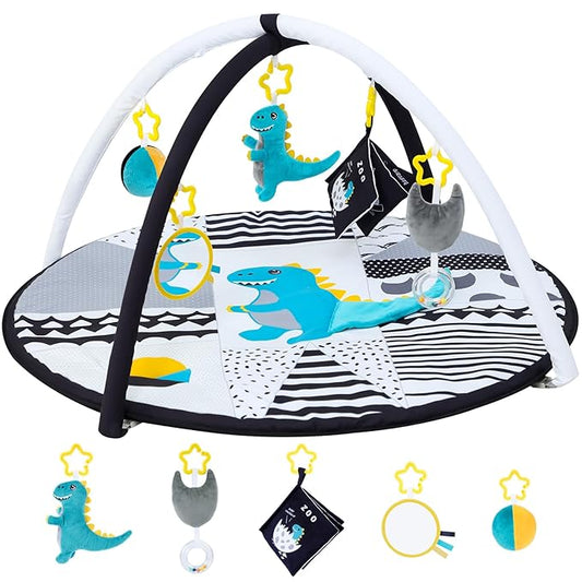 Lovvie & Joy Baby Play Activity Gym Tummy Time Mat for Infant,Baby Gyms & Playmats for Babies 0 to 3 6 9 12 36 Months with 5 Toys for Early Sensory Exploration and Motor Skill Development Dinosaur