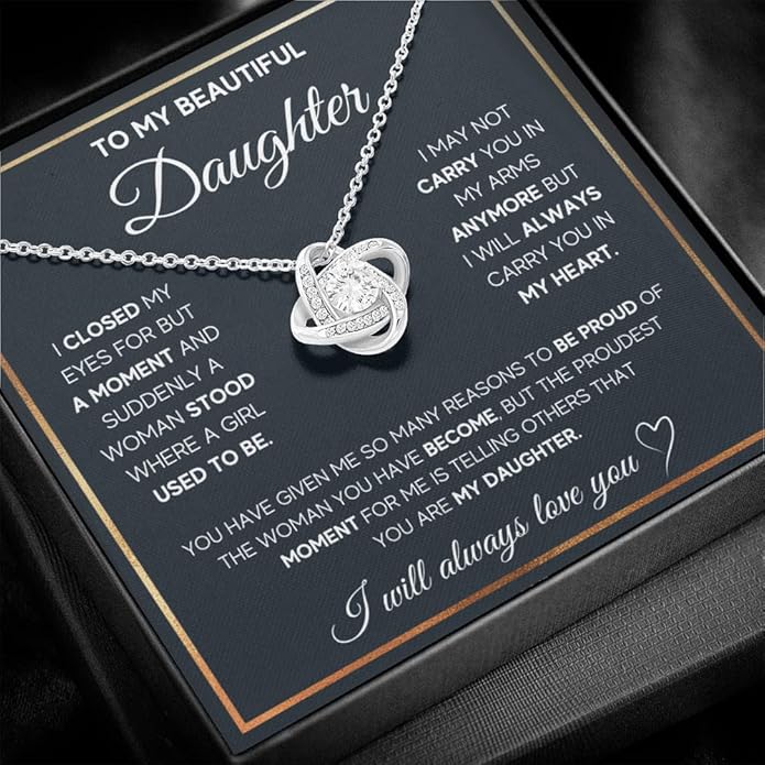 To My Beautiful Daughter Necklace from Mom & Dad | Cubic Zirconia Pendant with Heartfelt Message Card & Gift Box | Daughter Birthday, Graduation, Christmas Jewelry Gift from Parents