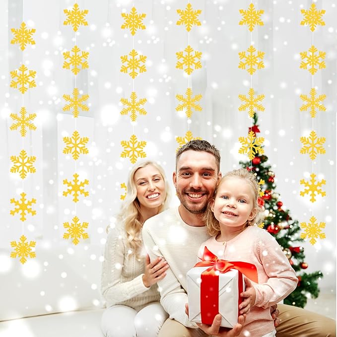 Gold Snowflake-Snow Christmas Party-Decorations Garland - 6pcs Winter Girl Boy Birthday New Year Hanging Decoration Streamers Banner, Wonderland Party Supplies Decor Panduola