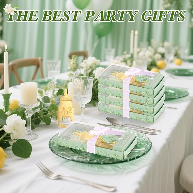 50Pcs Poppin Bottles Bottle Opener Poppin Bottles Baby Shower Favor Gold Baby Shower Bottle Openers Baby Bottle Openers Shower Favors for Guests Gender Reveal Party Wedding Decorations with Green Box