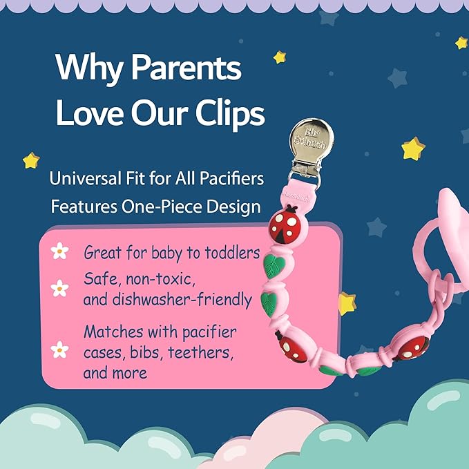 Silicone Pacifier Clips for Boys & Girls – Personalized Pacifier Holder;Neutral & Cute Pacifier Clips for Babies;Teething, Soothies – BPA-Free, Durable & Soft (Pink)