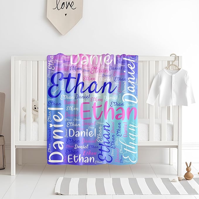 Ships Next Day, Custom Name Blanket for Kids Teen Girls Boys Adults - Printed in USA, Personalized Baby Blanket, Soft & Cozy Blankets Customized Easter Christmas Birthday Gifts for Toddlers Women Men