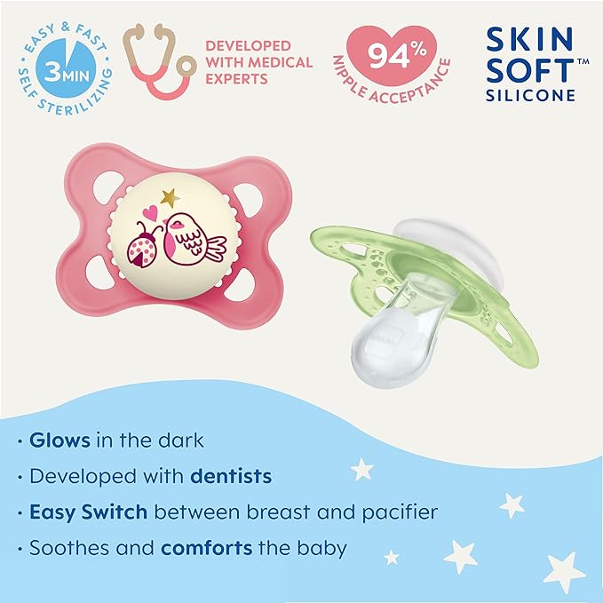 MAM Original Day & Night Pacifiers, Binky Pacifier for 0-6 Months, BPA-Free Silicone, Glows in The Dark, Best for Newborn Babies, Developed with Medical Experts, 4 Count Binkies