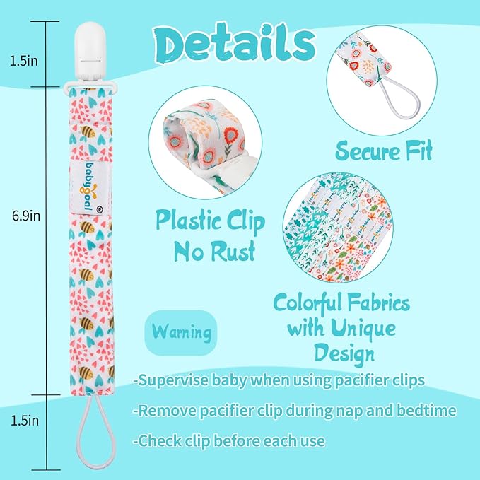 Babygoal Floral Pacifier Clips, 6 Pack Binky Paci Holder Clips and Leash for Boys and Girls Fits for Most Pacifier, Binkie Styles & Baby Teethers & Toys and Gift 6PS13