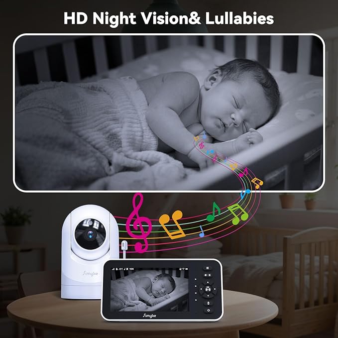 Video Baby Monitor with Camera and Audio,5'' IPS Screen,720P HD,App,Remote Pan/Tilt/Zoom Camera,Lullabies,Feeding Remind,HD Night Vision, VOX,2-Way Talk,Triple Security,1500ft Long Range
