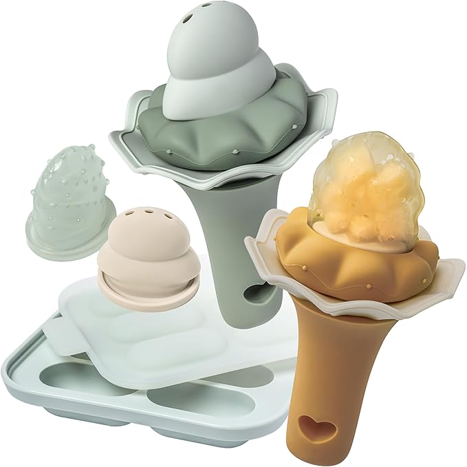 Moonkie Baby Fruit Feeder with Freezer Tray, Breastmilk Popsicle Molds for Teething Relief, BPA Free Silicone Food Feeder for Infant Self Feeding, Two Pouches, Baby Shower Gifts 4 Months+, 2 Pack