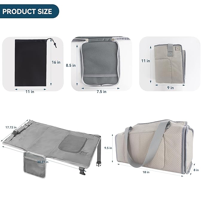 Toddler Airplane Bed & Travel Bag 2 in 1, Portable Airplane Seat Extender for Kids, Adjustable Footrest Baby Airplane Travel Essentials, Carry On Gym Weekender Bag for Mommy (Grey)