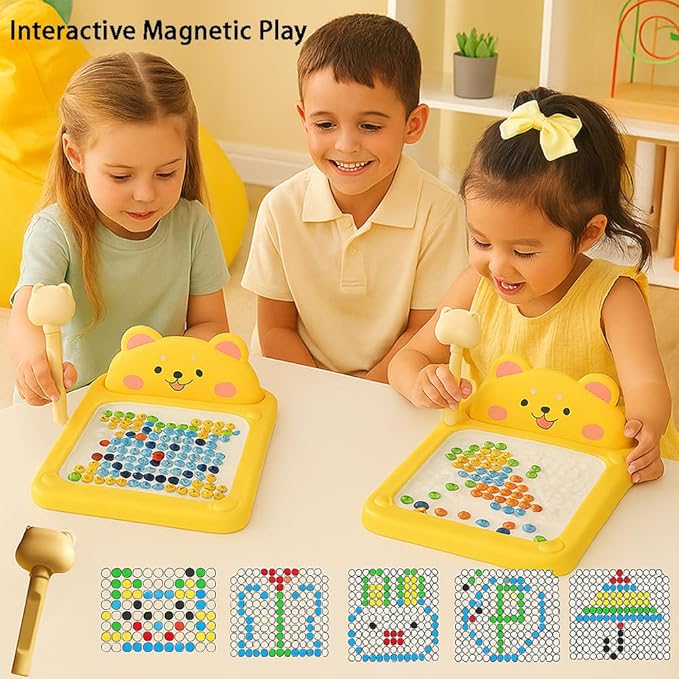 Cartoon Magnetic Drawing Board, Shiba Bear Dot Art Design, ABS Cartoon, Interactive Bead Pen Art with Pattern Guide, Durable Travel, Home Creative Board for Little Artist (Large Shiba)