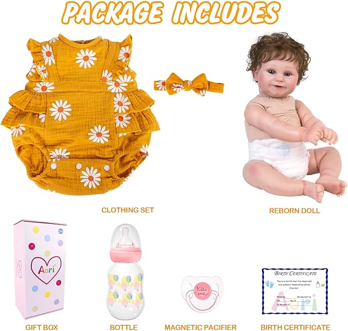 Aori Lifelike Reborn Baby Dolls - 20'' Realistic Laughing Newborn Baby Girl with Weighted Cloth Body and Hand-Rooted Hair, Reborn Doll Gift for Girls Kids Adults 3+