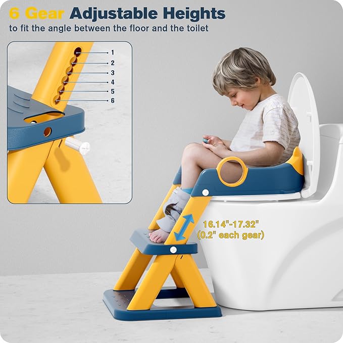 Potty Training Seat, Upgrade Toddler Toilet Seat for Kids Boys Girls, 2 in 1 Potty Training Toilet for Kids, Splash Guard Anti-Slip Pad Step Stool(Blueyellow)