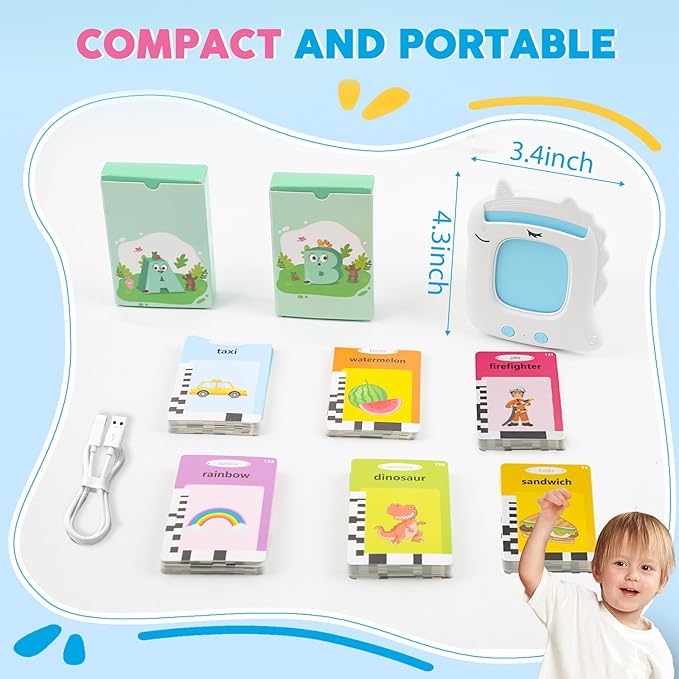 Toddler Toys Talking Flash Cards for Age 1 2 3 4 5 Years Old Boys and Girls, Montessori Language Learning with 224 Words, Pocket Speech Therapy and Autism Sensory Toys, Educational Gifts for Kids
