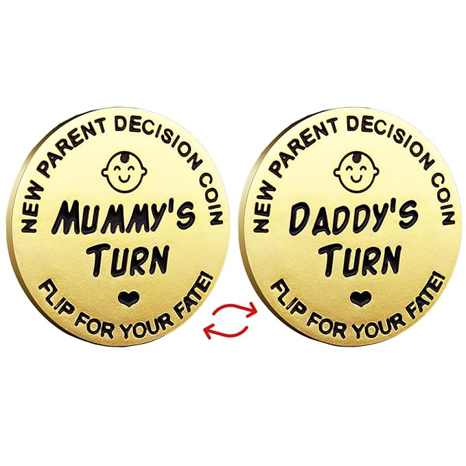 Fathers Day New Baby Gifts for Parents,Double-Sided Decision Coin Gift for New Mom & Dad,Funny Baby Shower Gifts for Couple,Gifts for Pregnant Women as Halloween Thanksgiving Christmas Gift,A-Gold