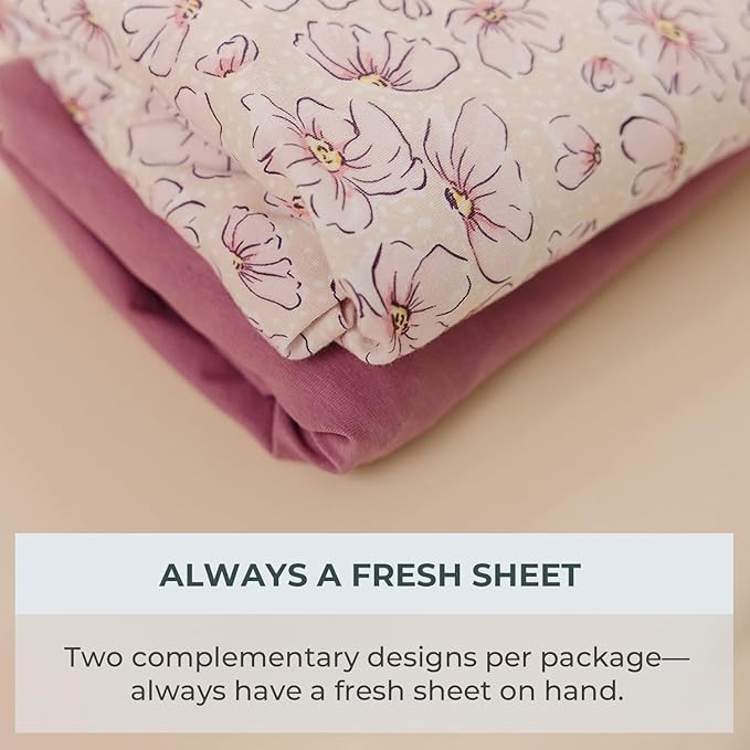 Pobibaby – 2 Pack Crib Sheets Girl, Premium Fitted Baby Crib Sheets for Standard Mattress – Ultra-Soft Jersey Knit, Safe and Snug, Stylish Floral Design (Blossom)