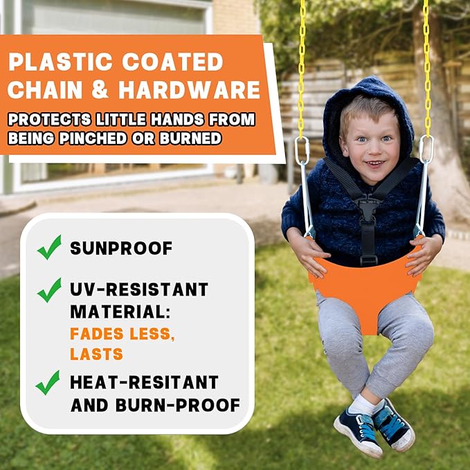 High Back Full Bucket Toddler Swing Seat with 3- Point Adjustable Safety Harness, 66 inch Detachable Chain,Suitable for Babies Aged 6-24 Months,Baby Swing for Swingset (Pink)