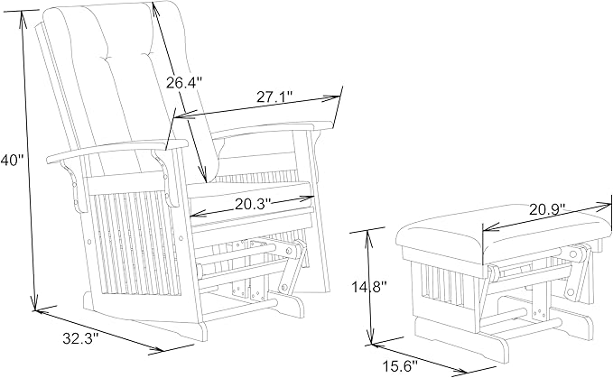 Glider Rocking Chair Nursery with Ottoman Smooth Rocking Motion, Easy to Assemble, Solid Hardwood Base Indoor Adult (White)