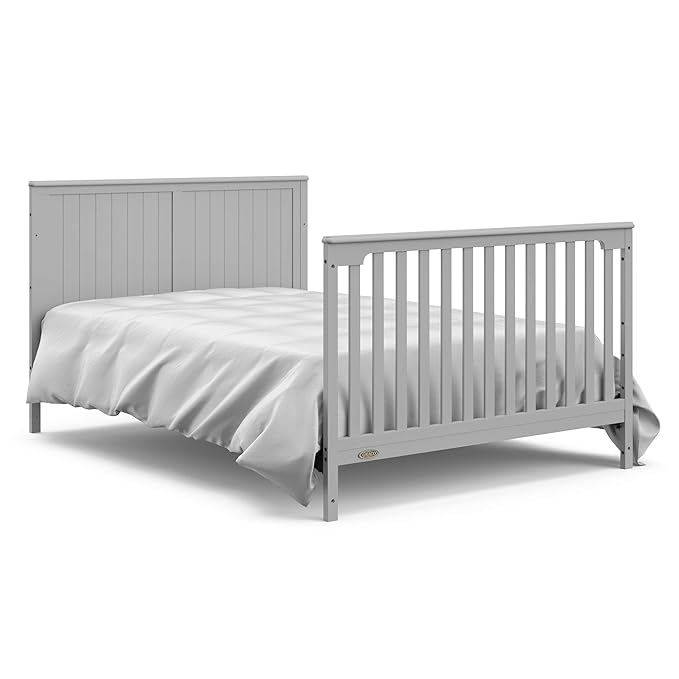 Graco Hadley All-in-One Convertible Crib & Changer (Pebble Gray) – GREENGUARD Gold Certified, Fits Standard Crib Mattress, Converts to Toddler Bed and Full Bed, 4 Adjustable Mattress Heights