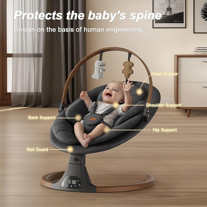 Baby Swings for Infants, Monamii Baby Swing, Bluetooth Infant Swing with Music Speaker, 5 Speeds and Remote Control, Indoor & Outdoor Use (Black)