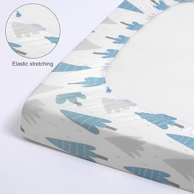 Pack n Play Flat Sheet 2 Piece Mini Crib Sheet Elastic Playard Sheet Set Portable Sheet Set Elastic Convertible Playmat Compatible Graco Pack n Play (Owl and Tree Bag) (Bubble Whale and Forest)