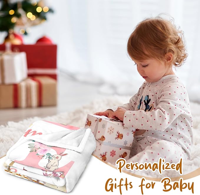Personalized Baby Blanket with Name - Printed in USA,Custom Baby Blanket for Kids Soft Flanne Blankets in Easter Personalized Baby Gifts for Infant Newborn Shower (Pink)