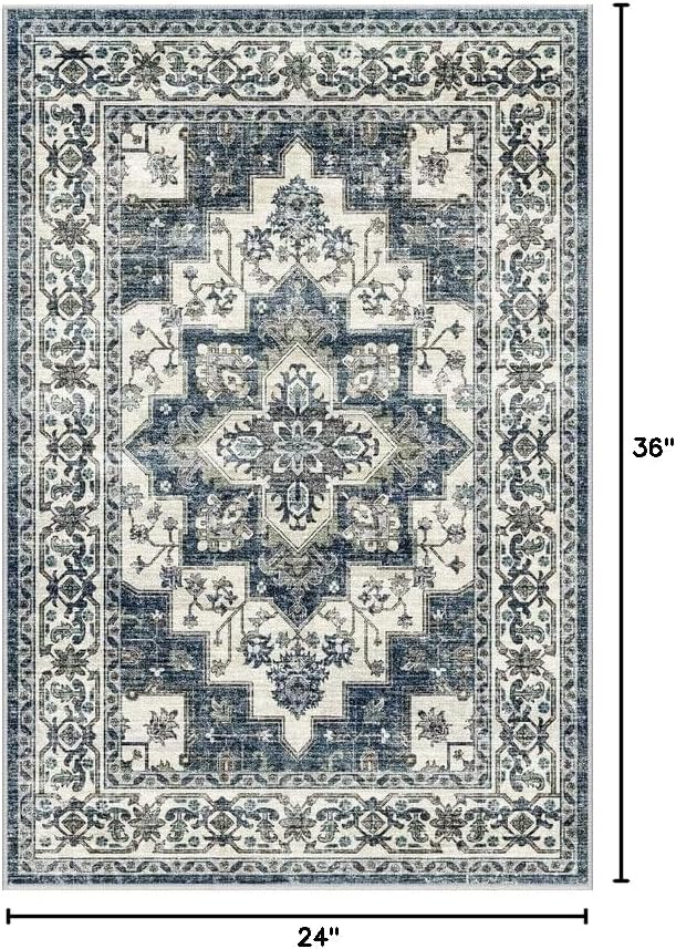 Dripex Vintage Collection Washable Area Rug - 2x3 Door Mat Small Entryway Rug Distressed Non-Slip Low-Pile Floor Carpet for Indoor Front Entrance Kitchen Bathroom Living Room Bedroom
