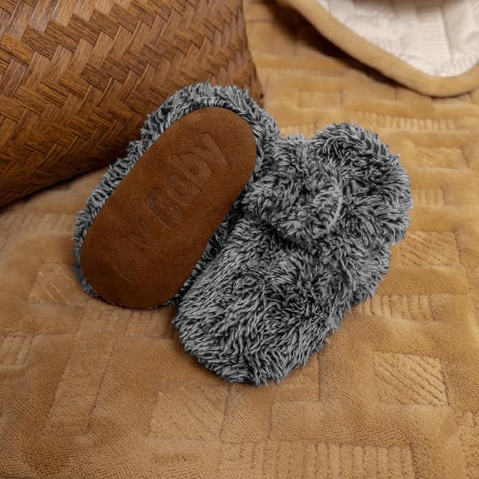 Sawimlgy Newborn Infant Baby Girl Boy Cotton Booties Stay On Sock Slippers Soft Bedroom Shoes Non-Skid Ankle Boots With Grippers Toddler Crib Warm Shoe First Walker Birthday Shower