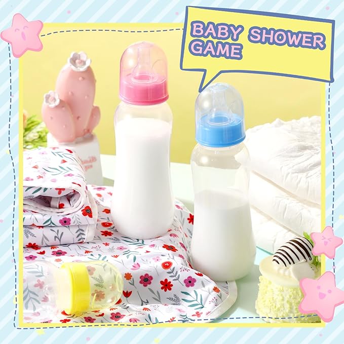 6 Sets Bottle Chug Baby Shower Games Plastic Baby Bottles Bulk Diapers Gender Reveal Games Hat and Adult Bib Race Game Decoration for Girl Adults (Classic Style,Colourful)