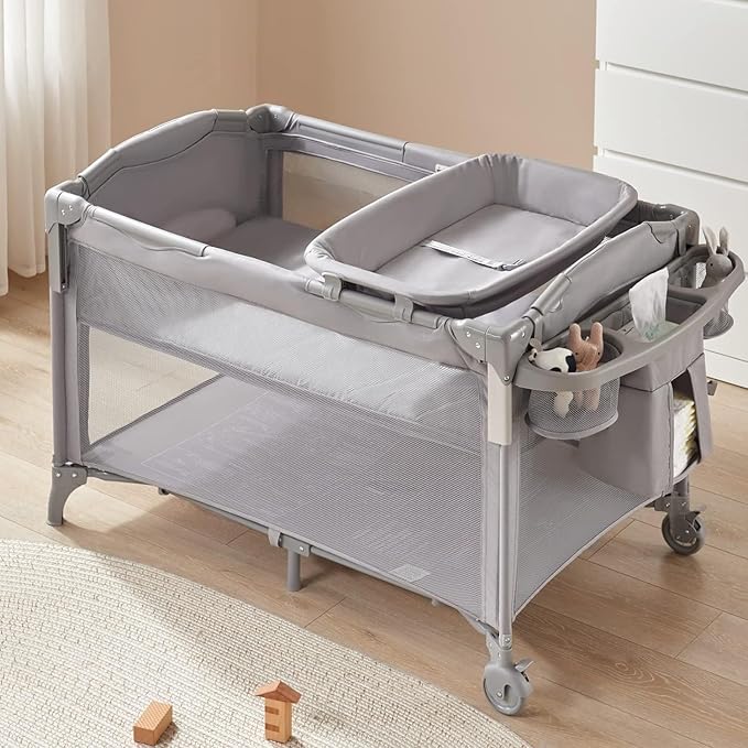 BEKA 4 in 1 Baby Bassinet Bedside Sleeper, Baby Bedside Crib 4 Functions, Bedside Bassinet Crib Sleeper, Playard, Changing Table, Baby Bassinet for Newborn Baby