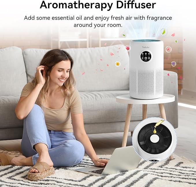 Air Purifiers for Home Pets Large Room Up to 1360 Ft², Tailulu D10 HEPA Air Purifiers for Bedroom with 15dB Sleep Mode, Air Filter for Pet Dander Smoke Odor Dust Pollen with Timer Fragrance Sponge