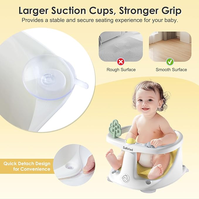 Baby Bath Seat with Bath Cap, Comfortable Baby Bath Chair for Babies 6 Months & up, Infant Bath Seat with Soft Cushion & Suction Cups, Non-Slip Bath Seats for Babies Sitting Up, Yellow