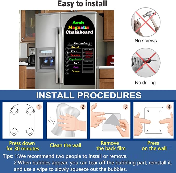 Magnetic Chalkboard Wall Arch Decal 39.3"x17.5" Contact Paper Peel and Stick for Walls Self Adhesive Magnetic Wall Board Sticker with 36 Magnet Letters for Kid Black Chalk Board Wallpaper Roll