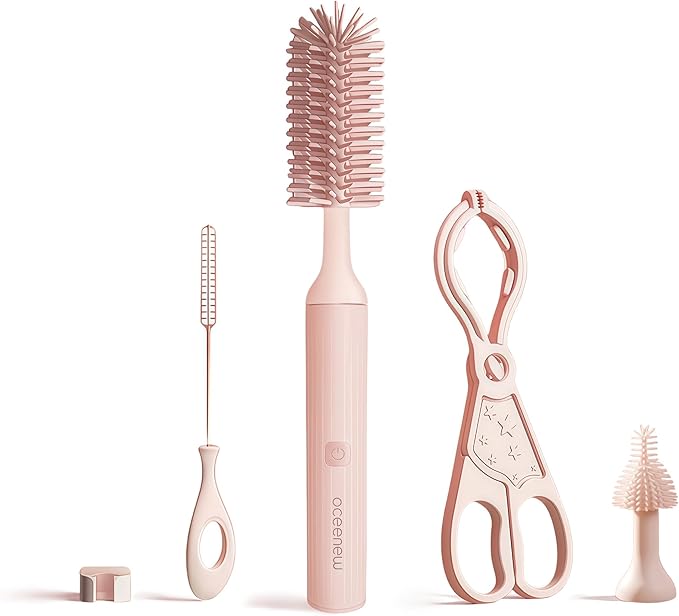Electric Bottle Brush Cleaner, Rechargable Electric Baby Bottle Brush for Travel, Waterproof Cleaner Set with Nipple & Straw Brush(2-Speed Modes, Food-Grade Silicone)