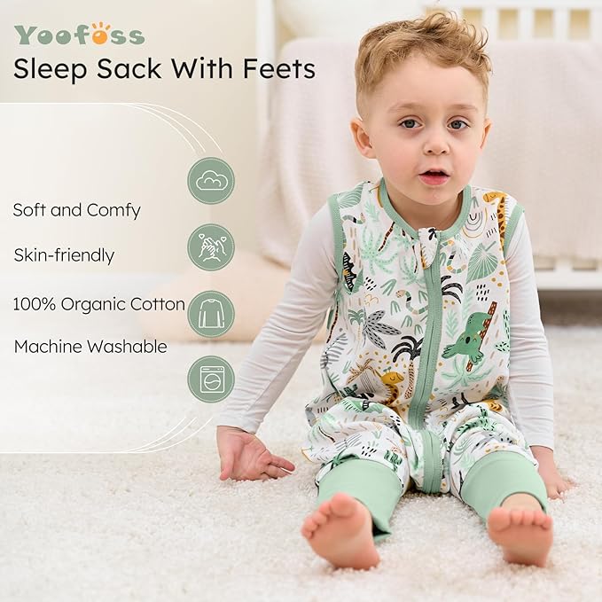 Yoofoss Toddler Sleep Sack With Feet 3-4T 100% Organic Cotton Baby Sleep Sack with Legs Toddler Wearable Blanket with 2-Way Zipper