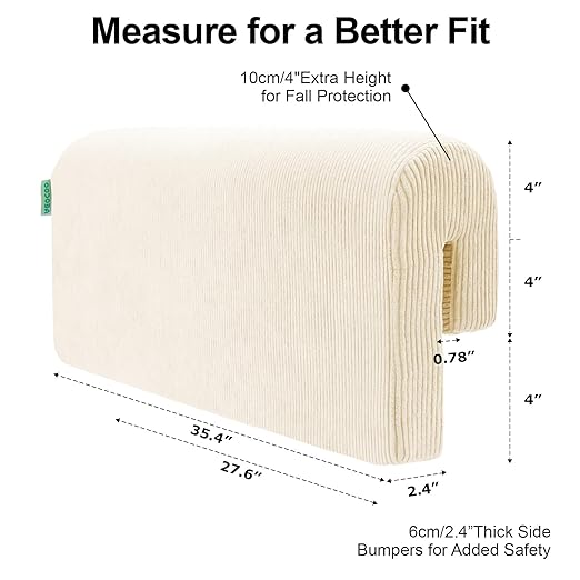 Bed Rail Bumpers Protector, Hospital Bed Rails Padding, Loft Beds and Bunk Beds Bumpers Protector, Premium Soft Memory Foam - Anti-Bump | Fall Prevention, Size 27.6 x 5.5 x 11.8 Inches, Beige