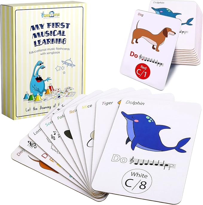 MINIARTIS Musical Flash Cards for Kids | Learning Notes Reading | Educational Color Coded Music Note Theory Flashcards for Beginning Students | Large Size Cards