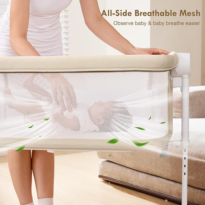 Bassinet Bedside Sleeper - All-Mesh Design, Portable Bedside Bassinet for Baby with Washable Mattress, 5 Adjustable Heights(Beige)