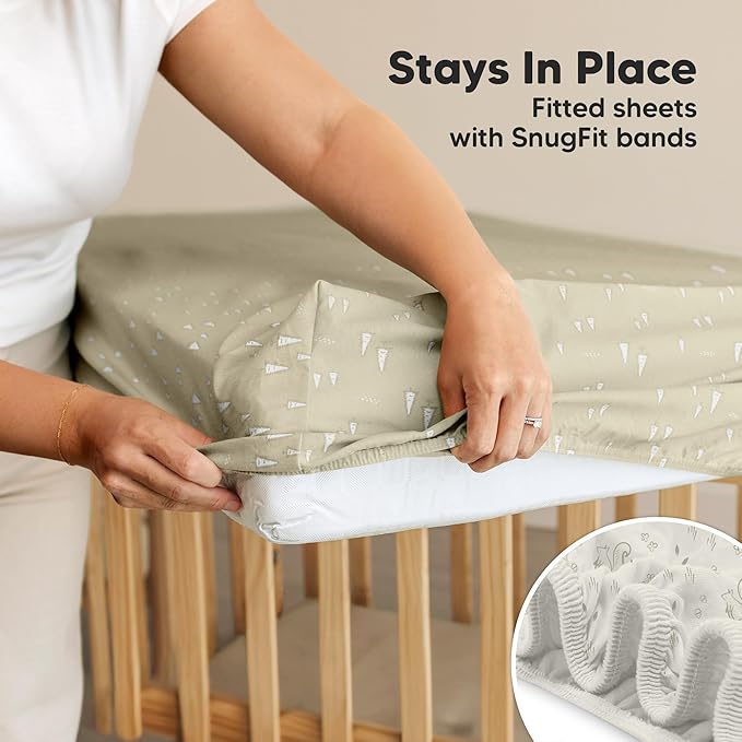 2-Pack Waterproof Crib Sheets for Boy, Girl - Organic Cotton 52X28 Fitted Crib Sheets Neutral,Crib Mattress Protector Sheets,Soft Toddler Bed Sheets,Washable Infant Fitted Baby Crib Sheets(Pine Grove)