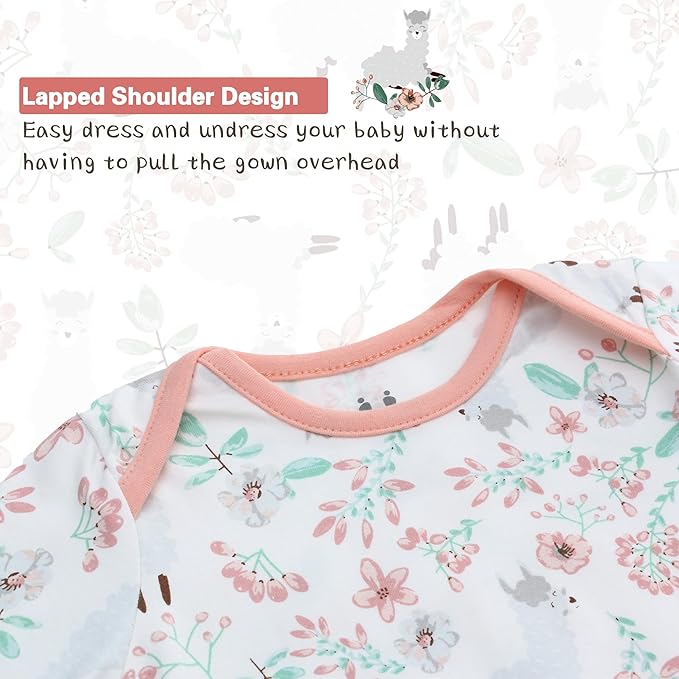 Miracle Baby Newborn Knotted Gown with Hat Set, 3 Pack Newborn Nightgowns, Baby Sleeper Gowns with Mitten Cuffs for Boys Girls 6-12 Months