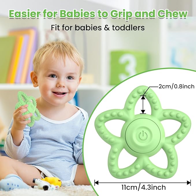 Vibrating Sensory Chew Toy - Dual Use Teethers for Babies 3-6 Months/6-18 Months & Autism Chew Toys, Baby Teething Toys with 3 Vibration Modes, Sensory Toys for Kids with Autism(Green)