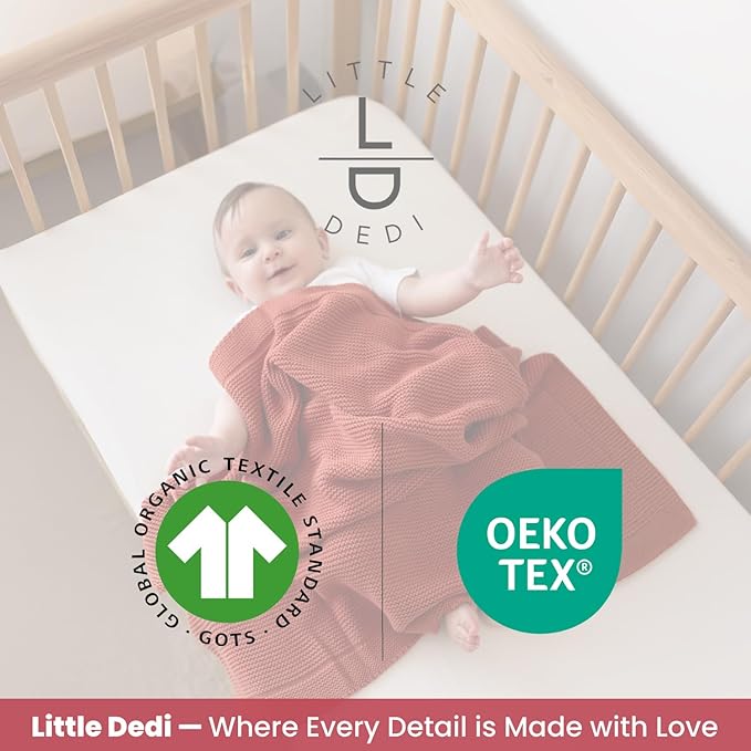 100% Organic Cotton Baby Knitted Blanket with Gift Box - Soft Toddler, Crib, Stroller Blanket - Neutral Swaddle and Receiving Blanket for Newborns, 30"x40", Amberglow