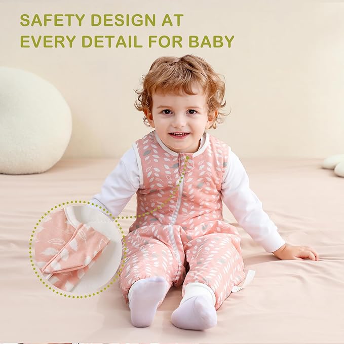 Super Soft Winter 2.5 TOG Sleep Sack with Feet, 100% Organic Cotton Warm Toddler Sleeping Sack with Legs, Feather, Size L