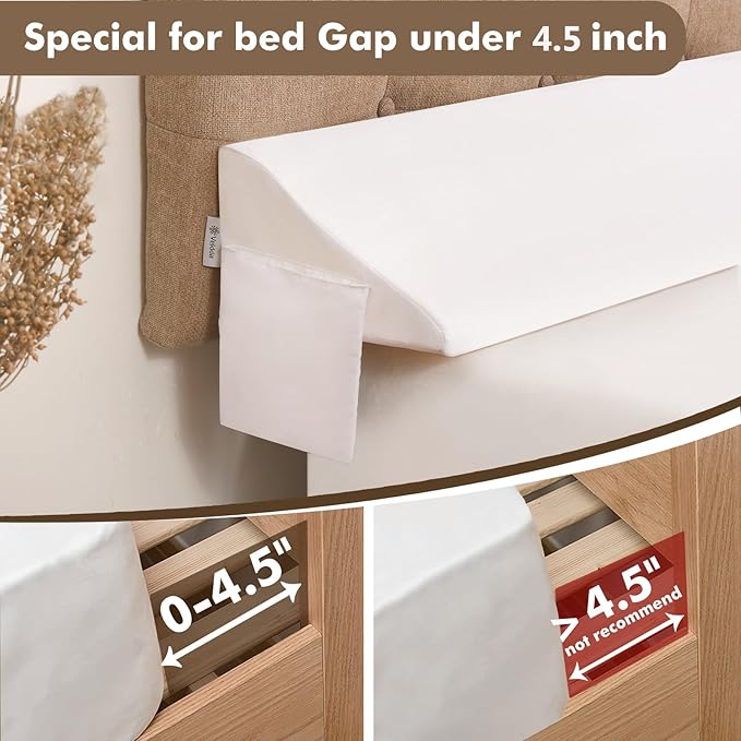 Vekkia King Size Bed Wedge Pillow for Headboard, Mattress Gap Filler,Bed Gap Filler,Triangle Bloster Pillow Close Bed Gap (0-4.5") Between Your Headboard and Mattress, White