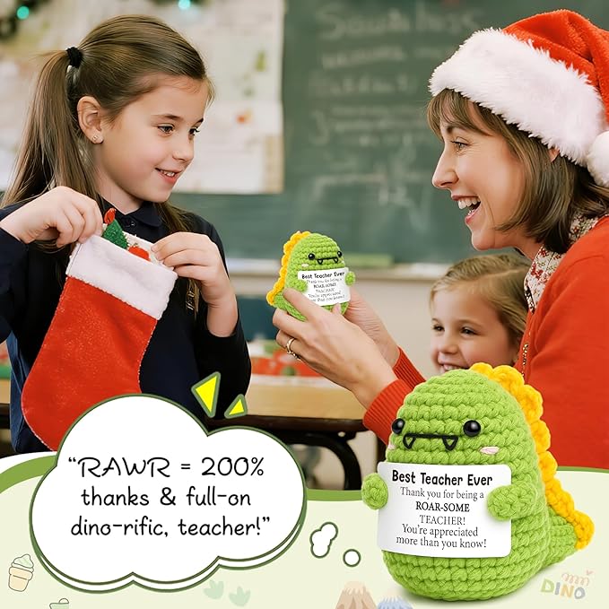 Mini Teacher Appreciation Gifts Women Men Best Teachers Ever Gift Cute Handmade Crochet Dino Thank You Gifts for Educators Teacher Last Day of School& Back to School Christmas Retirement Gift Ideas