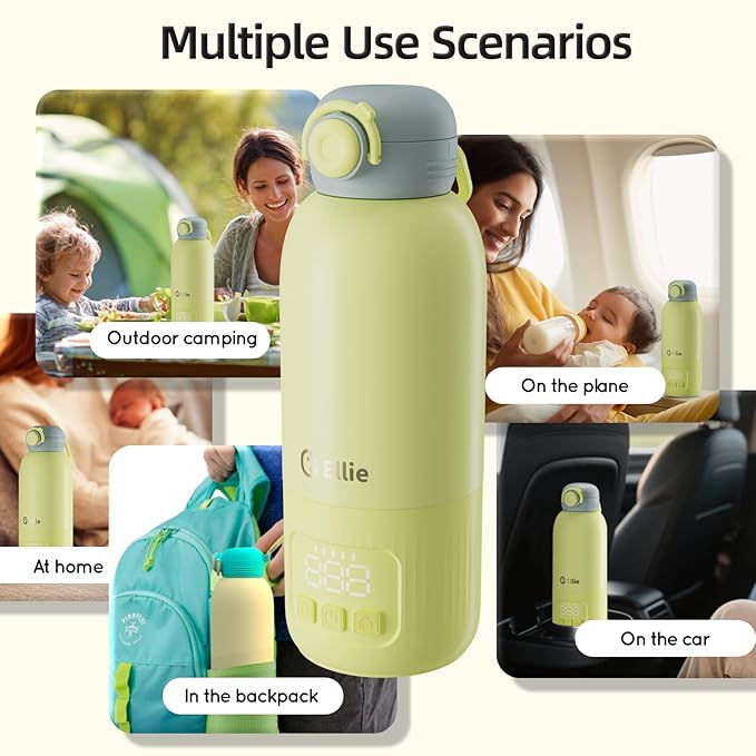 Ellie Portable Bottle Warmer for Travel, w/Accurate Temperature Control, Fast Heating of Breast Milk and Formula, 15 oz Large Capacity, Baby Bottle Warmer On The Go for Car & Airplane