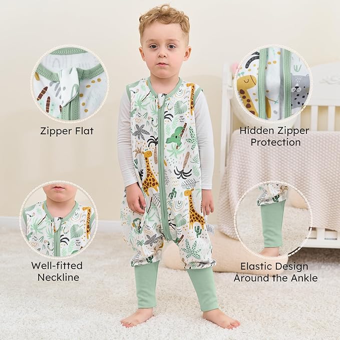Yoofoss Toddler Sleep Sack with Feet 24-36 Months 100% Organic Cotton Baby Sleep Sack with Legs Toddler Wearable Blanket with 2-Way Zipper