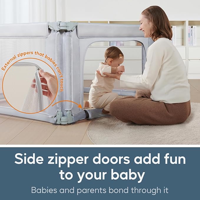Baby Playpen 47x47 Inch Playpen,Adjustable Playard for Babies and Toddlers,Small Baby Play Pens,Indoor Outdoor Play Yard for Infants with Zipper Door&360°Mesh Cloth,Grey